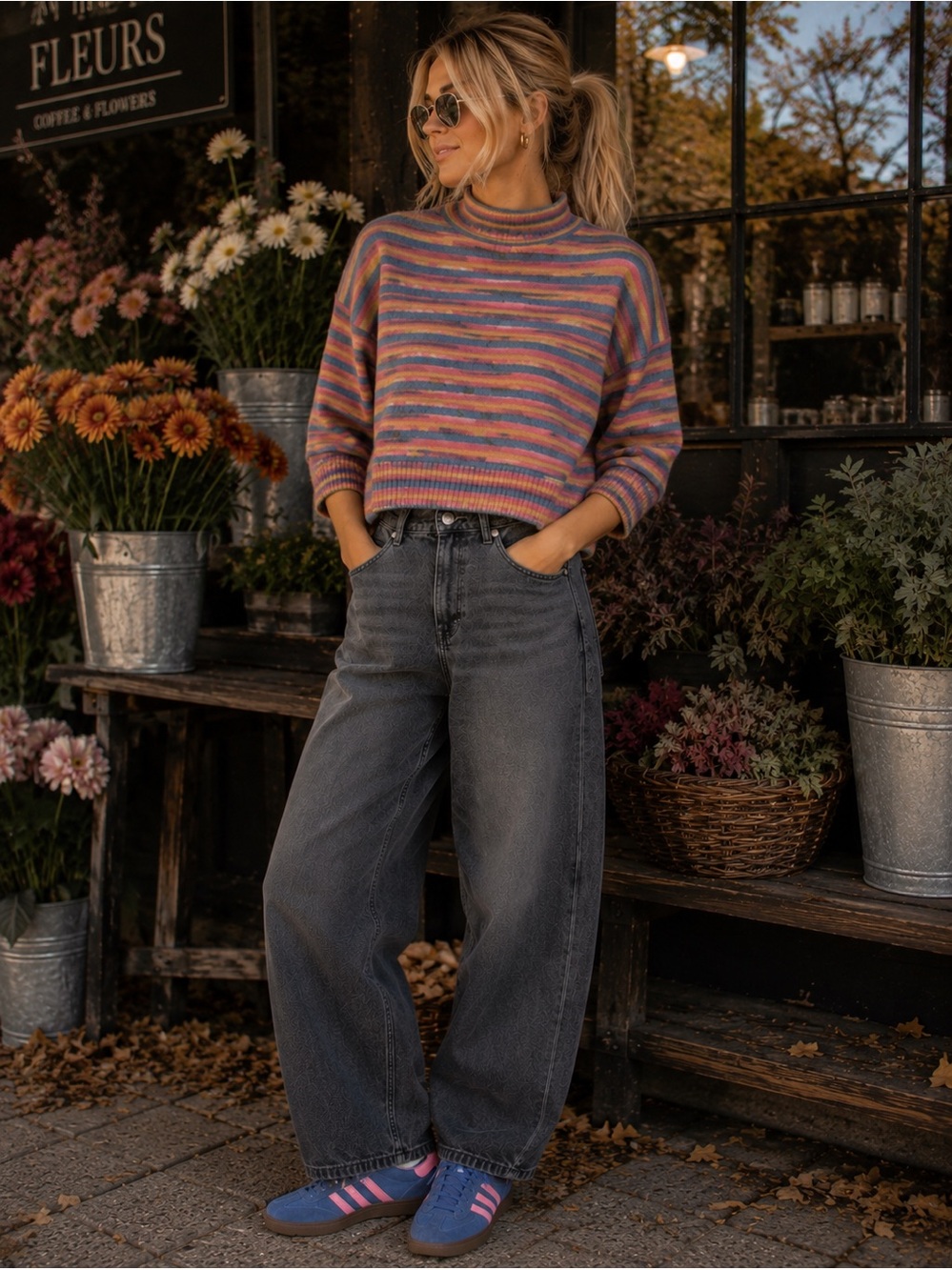 Pilcro X Anthropologie Striped Mock-neck boxy fit 100% Cashmere Sweater-XS